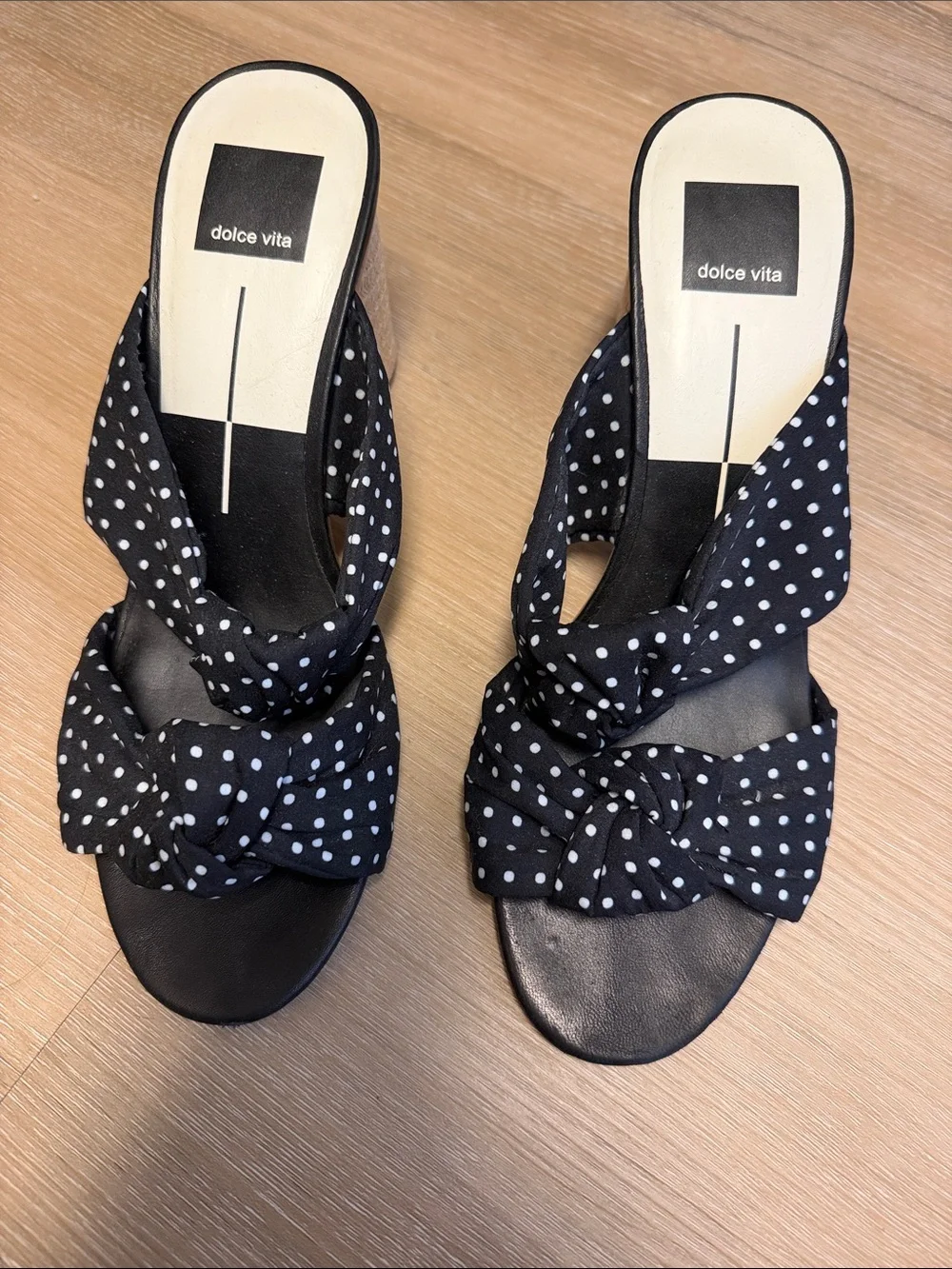 Dolce Vita Polka Dot Twisted Knot Slide Sandals Heels - Size 9